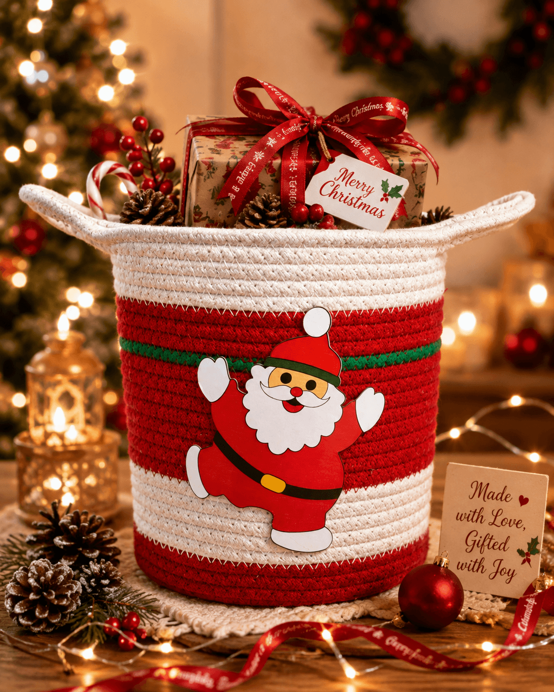 Christmas Basket with Santa Sticker - Image 1
