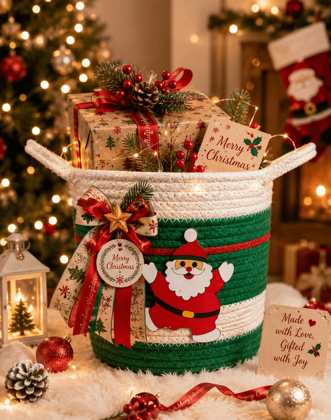 Christmas Basket with Santa Sticker - Thumbnail 3