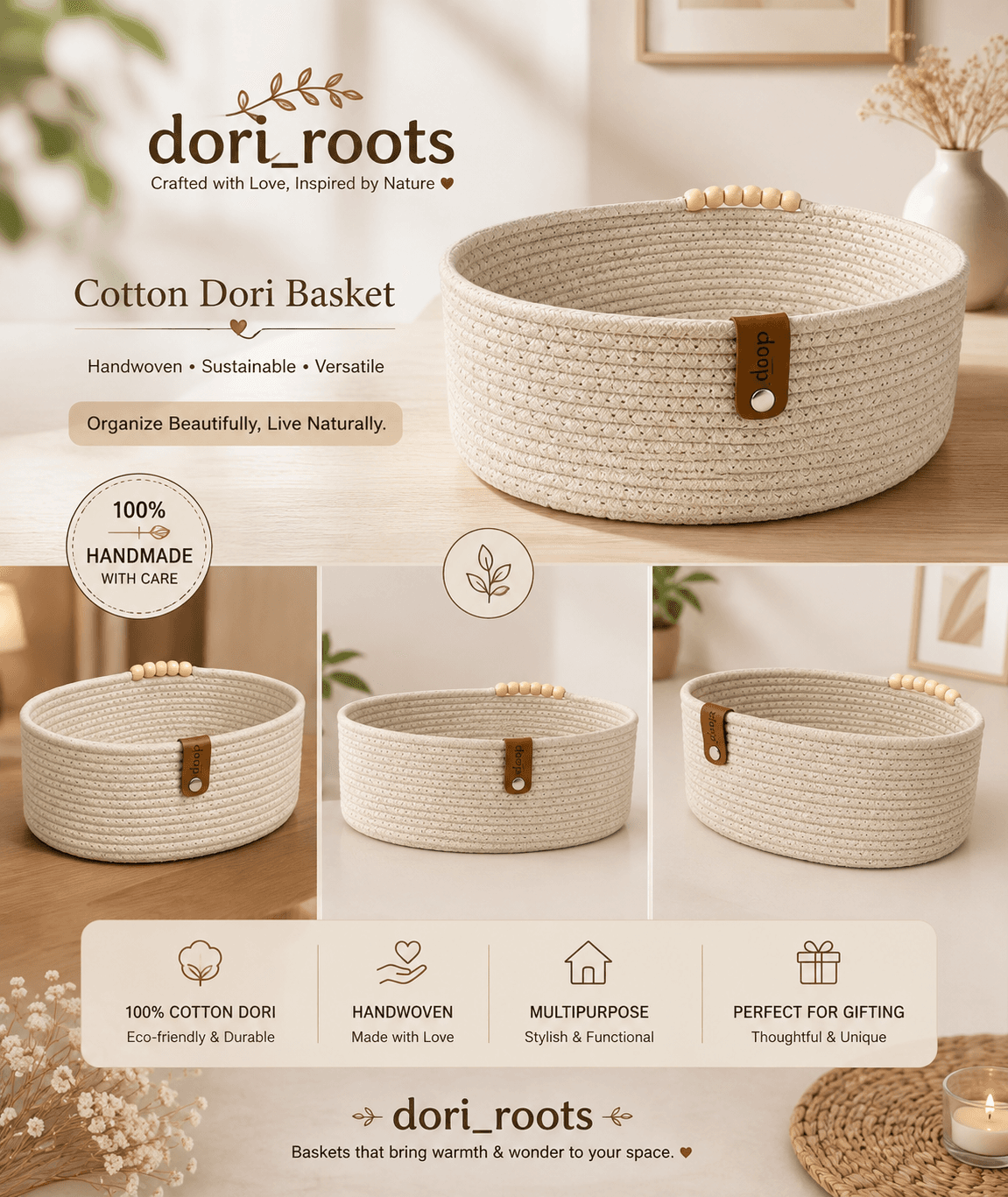 Beads Off-white Basket - Thumbnail 2