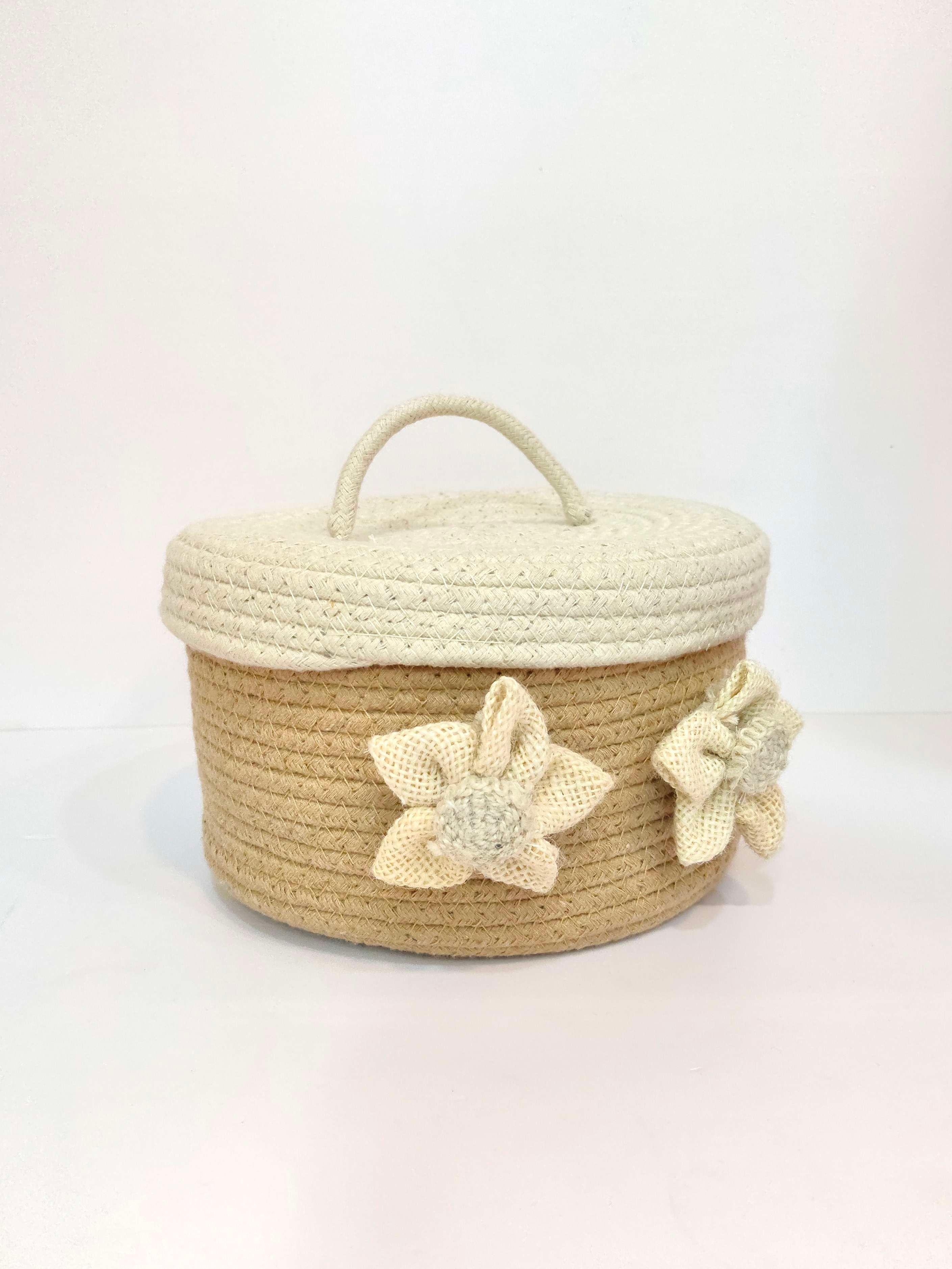 Utility Basket with Jute Flower & Lid - Thumbnail 2