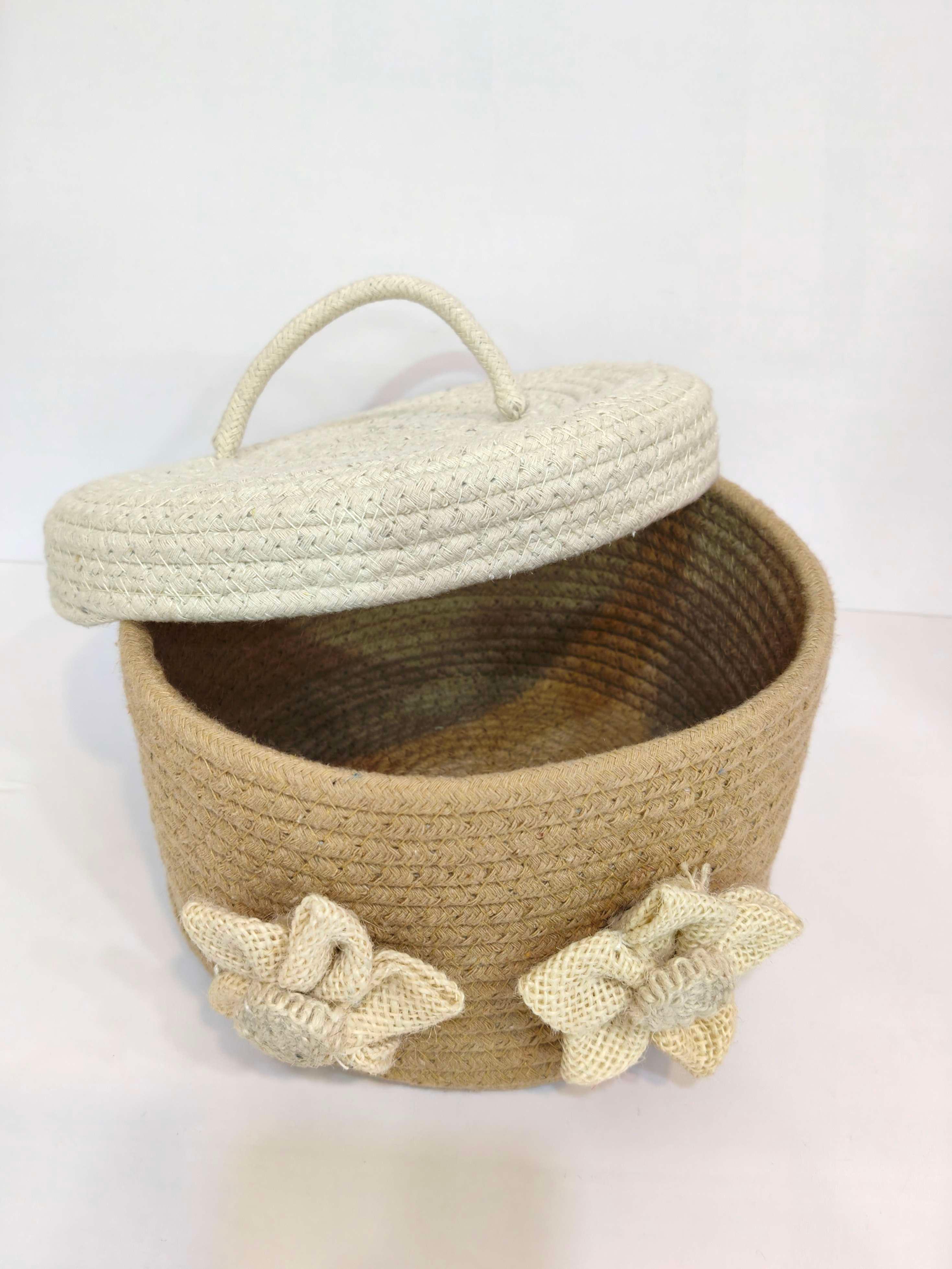 Utility Basket with Jute Flower & Lid - Thumbnail 3