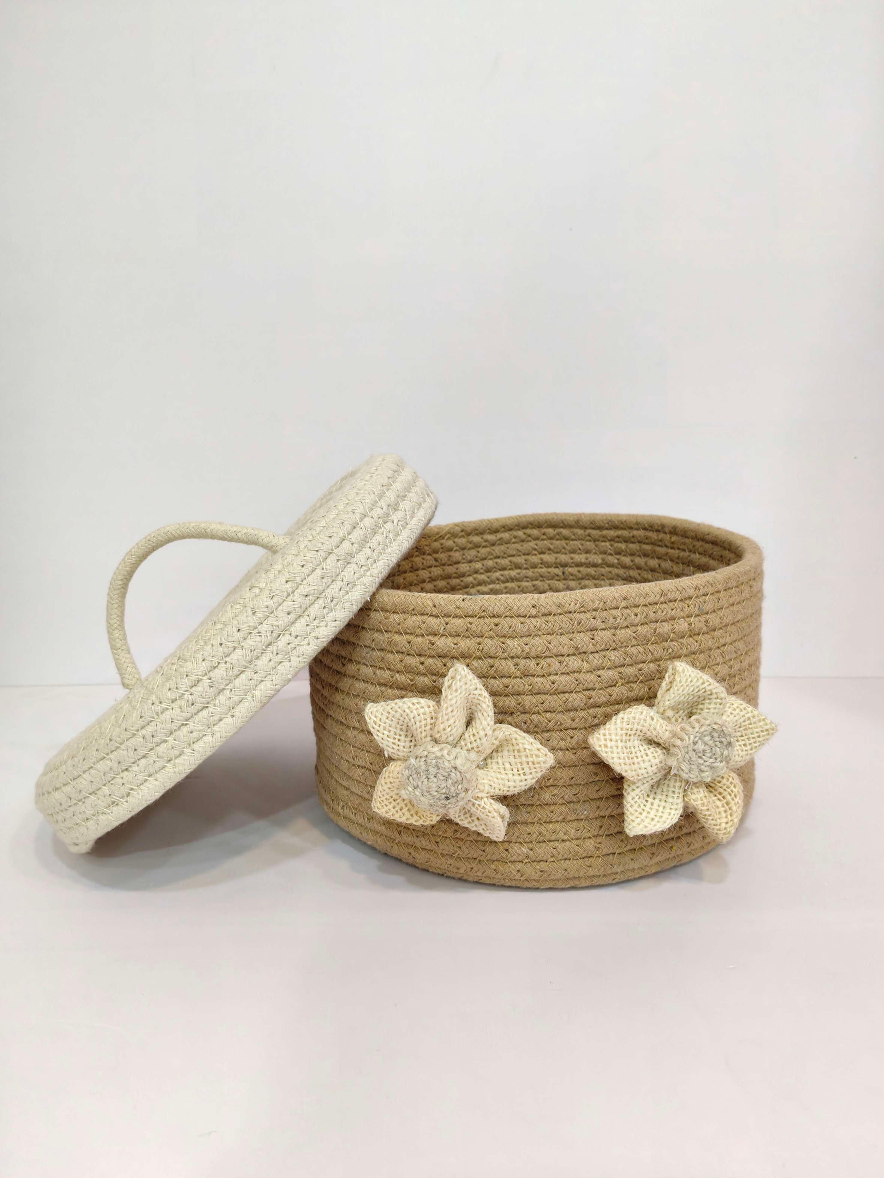 Utility Basket with Jute Flower & Lid - Thumbnail 4