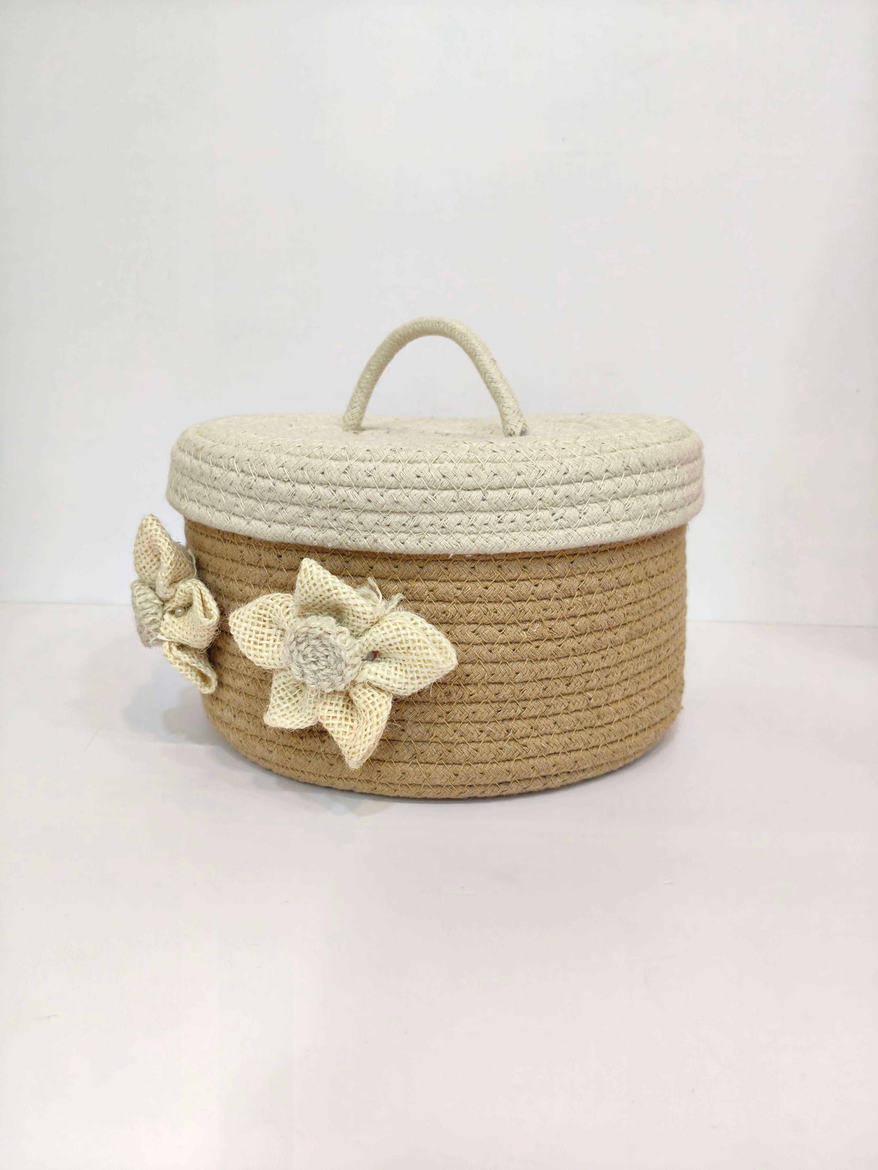 Utility Basket with Jute Flower & Lid - Thumbnail 5